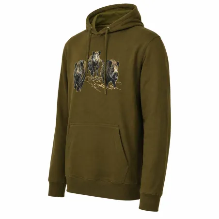 Sweat à capuche 3 sangliers coton polyester kaki M à 3XL