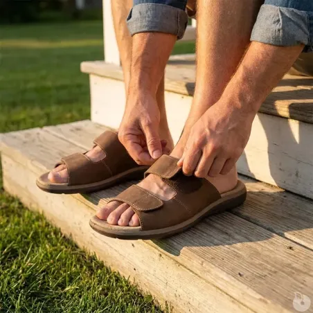 Sandales Debi en Cuir Marron pour Homme - AYOKA