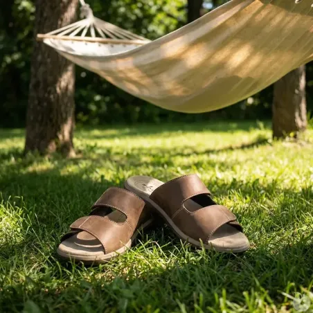 Sandales Debi en Cuir Marron pour Homme - AYOKA