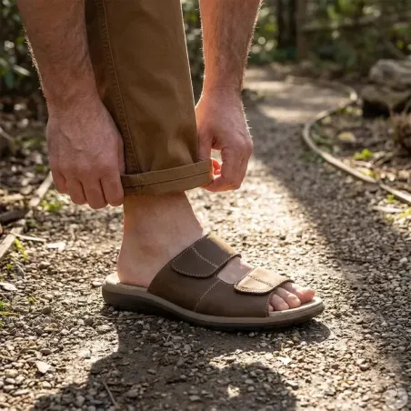 Sandales Debi en Cuir Marron pour Homme - AYOKA
