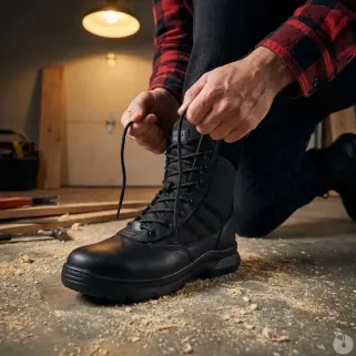 Chaussures Tactic travail mi-hautes noir antidérapantes cuir