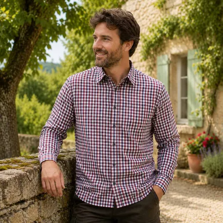 Chemise Gandja à carreaux vichy coton orange bleu M à 3XL