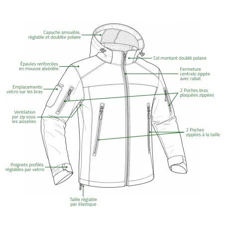 Veste Softshell Fighter A10® Homme Noire - Manches Longues
