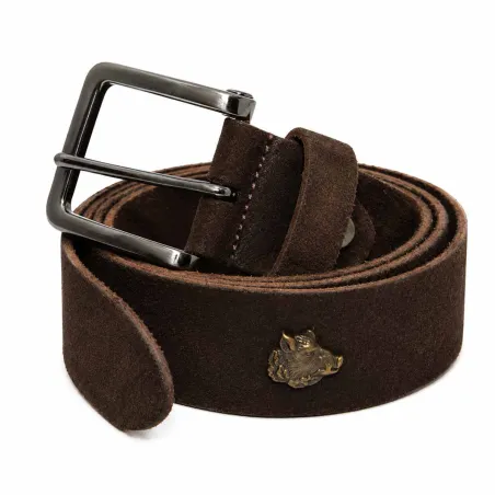 Ceinturon cuir marron avec sanglier décoratif