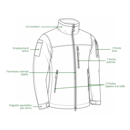 Veste Alpha Microfleece Polaire 420g/m² 5 Poches Tactiques