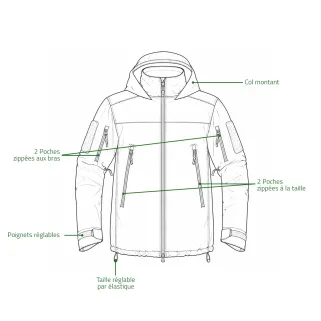 Parka Hardshell kaki XMF 200 | Imperméable, chaude et robuste