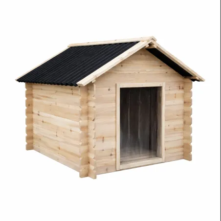 Niche chien en bois toit type chalet madrier toit PVC taille L 116 x 87 x 90 cm 