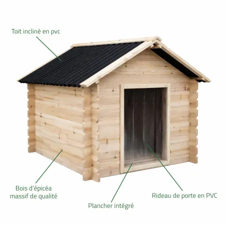 Niche chien en bois toit type chalet madrier toit PVC taille L 116 x 87 x 90 cm 