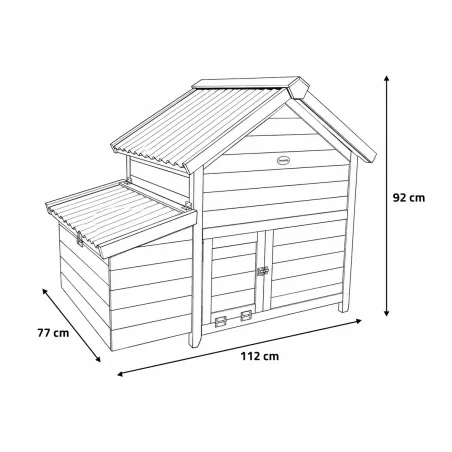 Poulailler bois 3 poules Confort toit plastique 112 x 77 x 92 cm