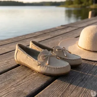 Chaussures bateau facile à enfiler femme cuir beige de 36 à 41