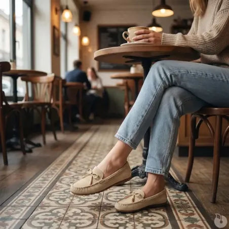 Chaussures bateau facile à enfiler femme cuir beige de 36 à 41