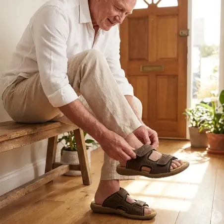 Sandales Dixit confort à scratch cuir lycra marron 40 à 46