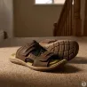 Sandales Dixit confort à scratch cuir lycra marron 40 à 46