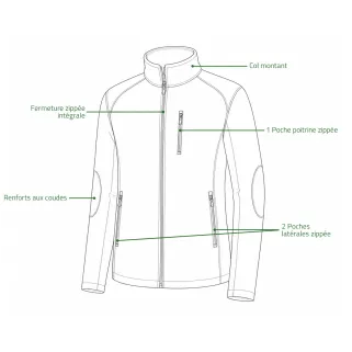 Blouson Polaire Brodé polyester kaki orange taille M à 4XL