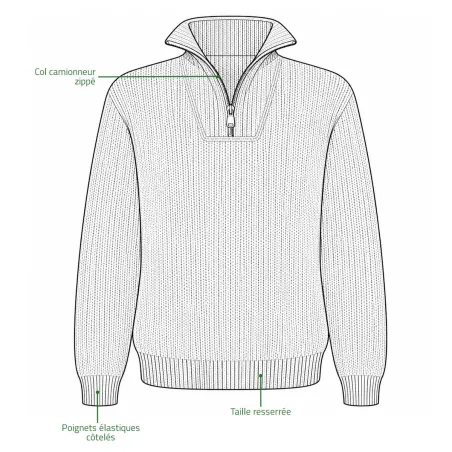 Pull Camionneur Carmel Indigo - Manches Longues - Col Montant