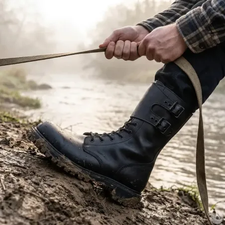 Chaussures tactique Rangers type militaire cuir semelle Goodyear® noire