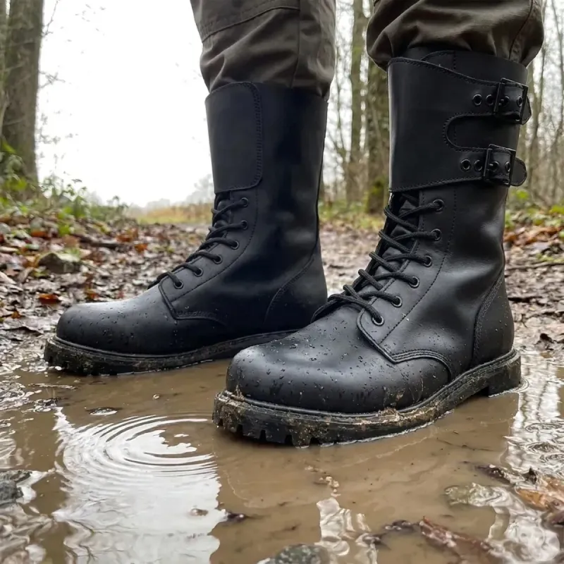 Chaussures tactique Rangers type militaire cuir semelle Goodyear® noire