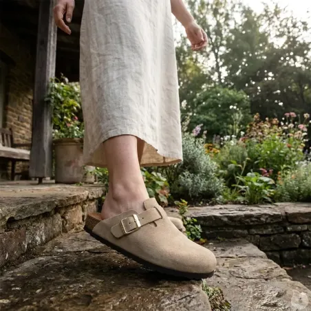 Sabots Pob en Cuir Gris Clair - Femme - Ayoka