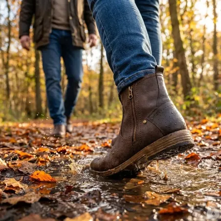 Bottines Homme Mi-Hautes en Synthétique Marron avec Zip