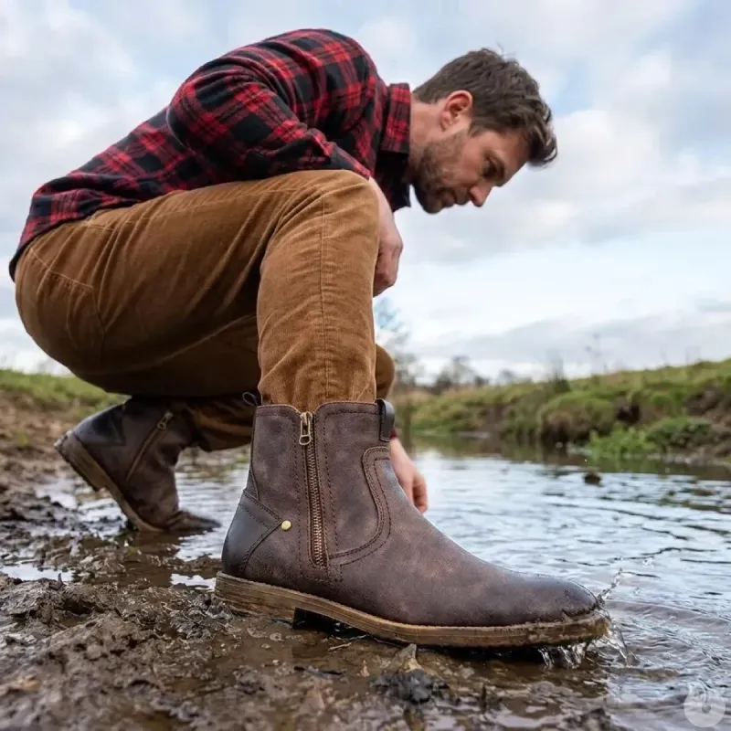 Bottines Homme Mi-Hautes en Synthétique Marron avec Zip