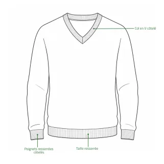 Pull col V kaki 70% acrylique 30% laine - Maille douce mixte