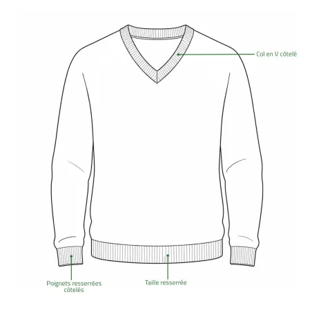 Pull col V kaki 70% acrylique 30% laine - Maille douce mixte