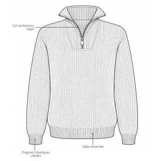 Pull camionneur Carmel kaki 70% acrylique 30% laine