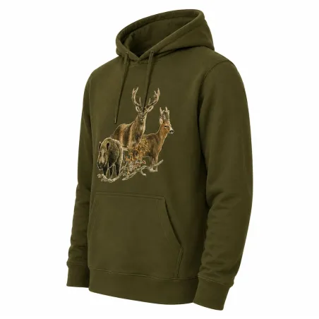 Sweat à capuche kaki grands animaux Bartavel®
