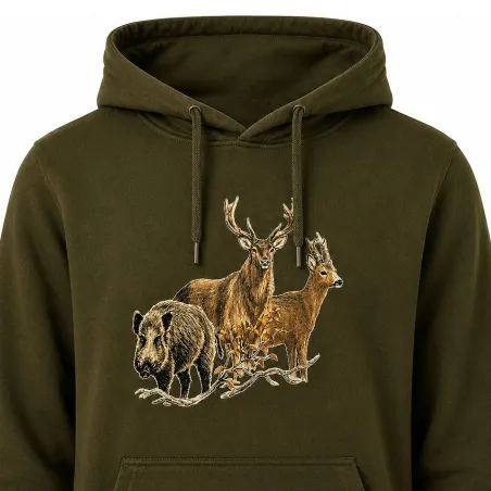 Sweat à capuche kaki grands animaux Bartavel®