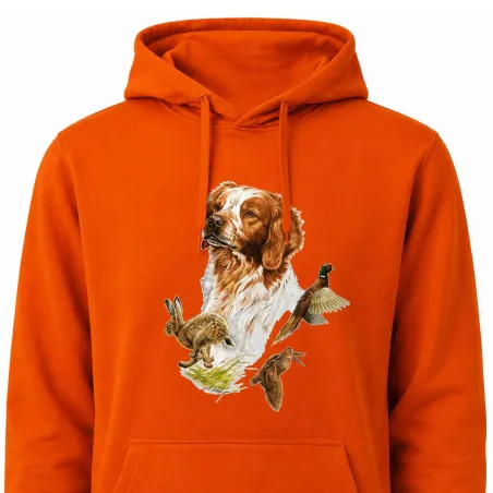 Sweat à capuche orange épagneul Bartavel®