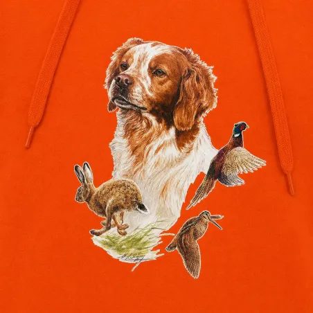 Sweat à capuche orange épagneul Bartavel®