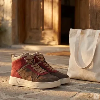Baskets montantes femme bordeaux et vert | Look urbain confortable