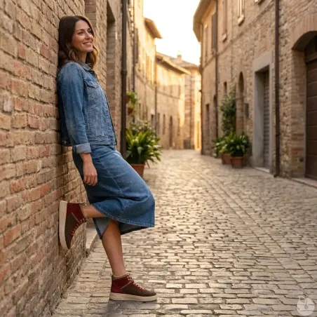 Baskets montantes femme bordeaux et vert | Look urbain confortable