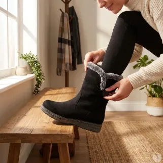 Bottines fourrées femme microfibre noire | Chaudes & confortables