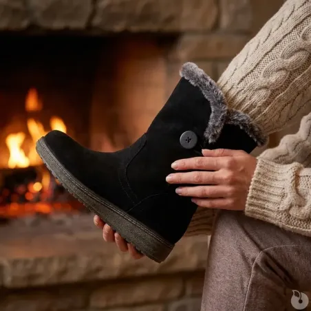 Bottines fourrées femme microfibre noire | Chaudes & confortables