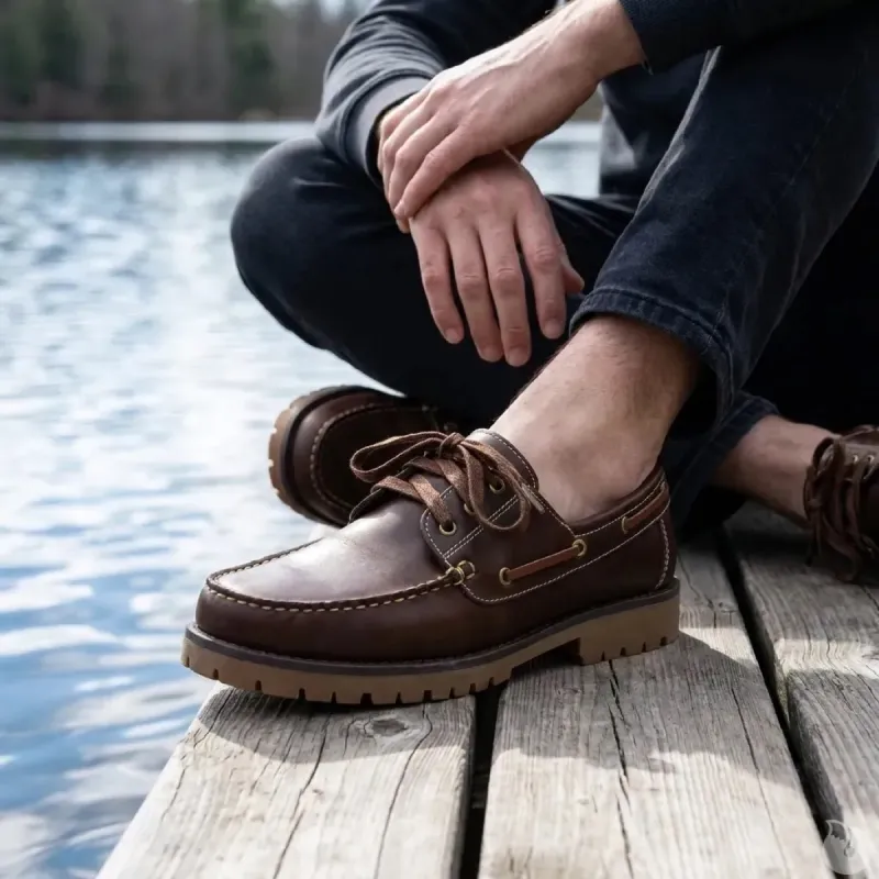 Chaussures bateau semelle crantée synthétique marron 40 à 46