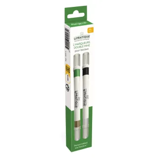 Lot de 2 Marqueurs Double Mines pour Bocaux - Noir/Blanc & Vert/Doré