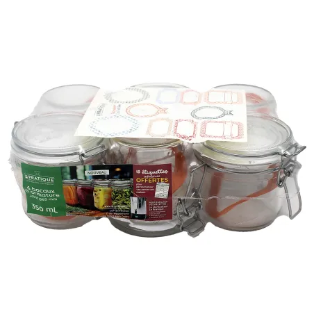 Lot de 6 Bocaux à Armature 350ml Ø85mm avec 10 Étiquettes - Le Pratique