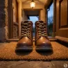 Bottines à lacets marron PU microfibre doublure polaire