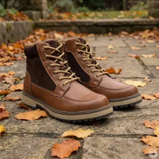 Bottines à lacets marron PU microfibre doublure polaire