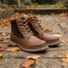 Bottines à lacets marron PU microfibre doublure polaire