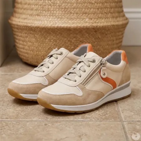 Baskets zip beige/orange PU doublure microfibre du 37 au 41