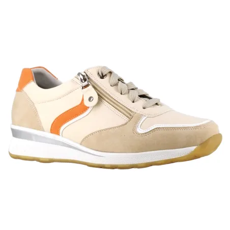 Baskets zip beige/orange PU doublure microfibre du 37 au 41