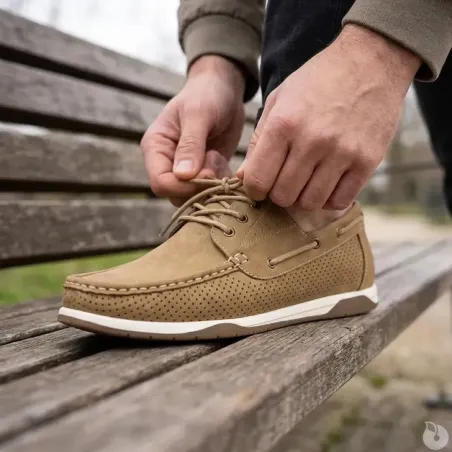 Chaussures bateau homme en synthétique camel - Tige basse