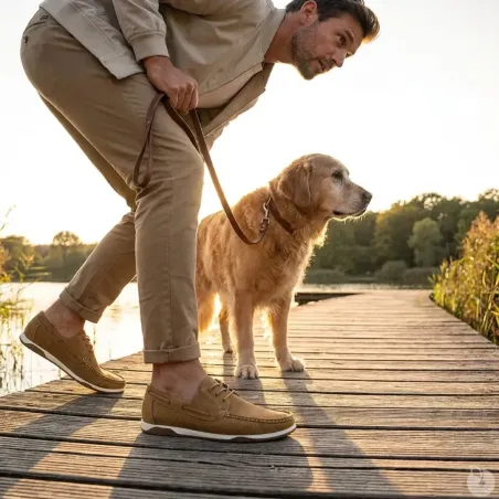 Chaussures bateau homme en synthétique camel - Tige basse