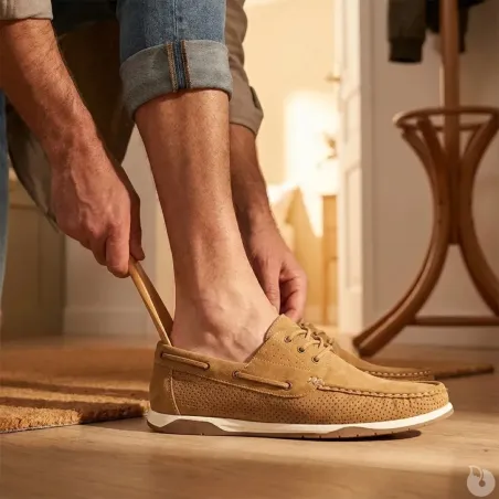 Chaussures bateau homme en synthétique camel - Tige basse