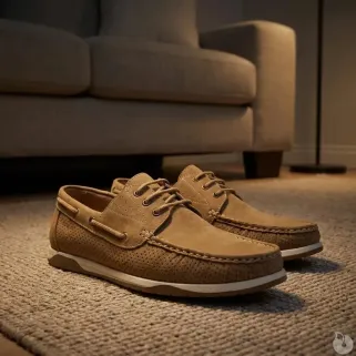 Chaussures bateau homme en synthétique camel - Tige basse