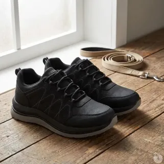 Baskets de marche homme synthétiques noires - Tige basse