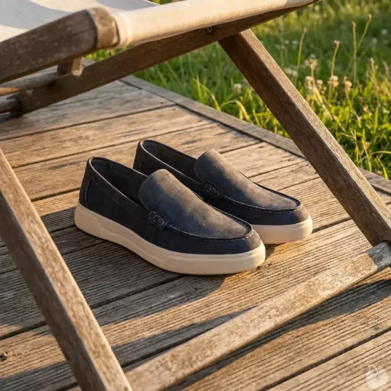 Mocassins bleus textile semelle PU mesh - Chaussures confort