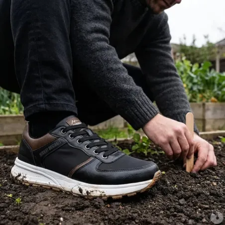 Baskets Homme Noir et Marron en Synthétique - Tige Basse